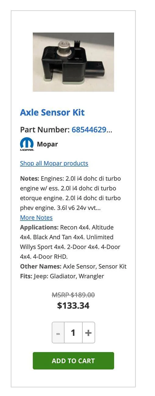 Jeep Gladiator Prime Day deal on axle sensor $93 Screenshot 2025-07-10 at 7.48.18 PM