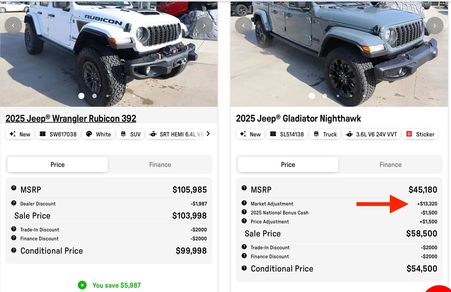 Jeep Gladiator Someone help me understand! Market adjustment? Screenshot 2025-07-12 at 7.02.22 PM