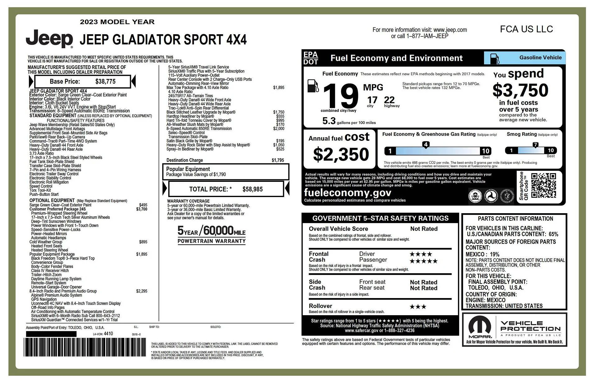 Jeep Gladiator 2023 Jeep Gladiator REDUCED WindowStickerPDF_Redacted