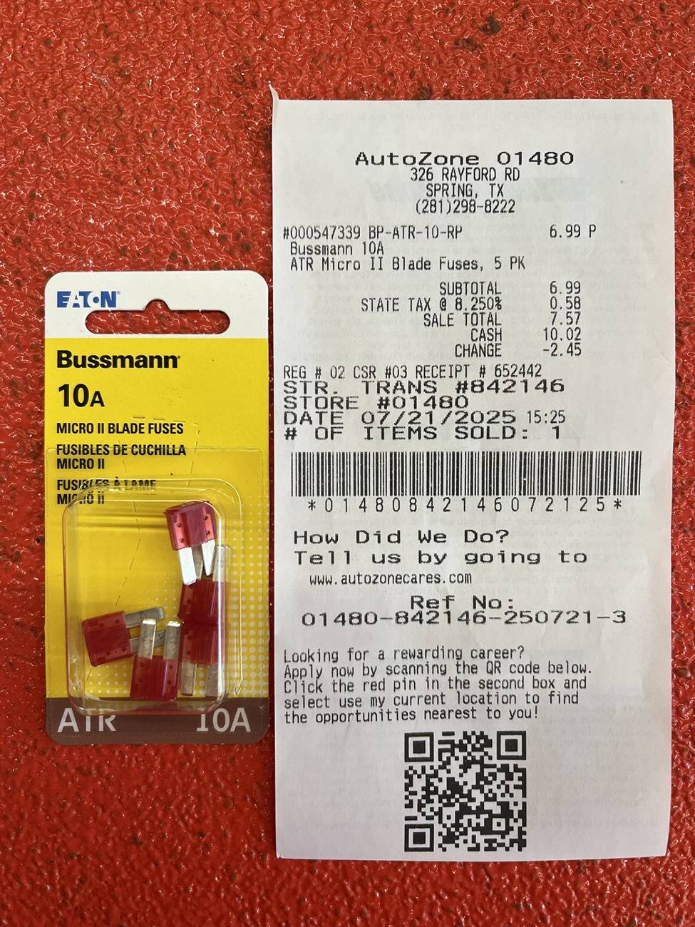 Jeep Gladiator Touchscreen, Radio, & HVAC Lag Fix Eaton Bussmann 10A Micro II Fuses ATR BPATR-10-RP (UPC 0 51712 49940 8) AutoZone 2025-07-21