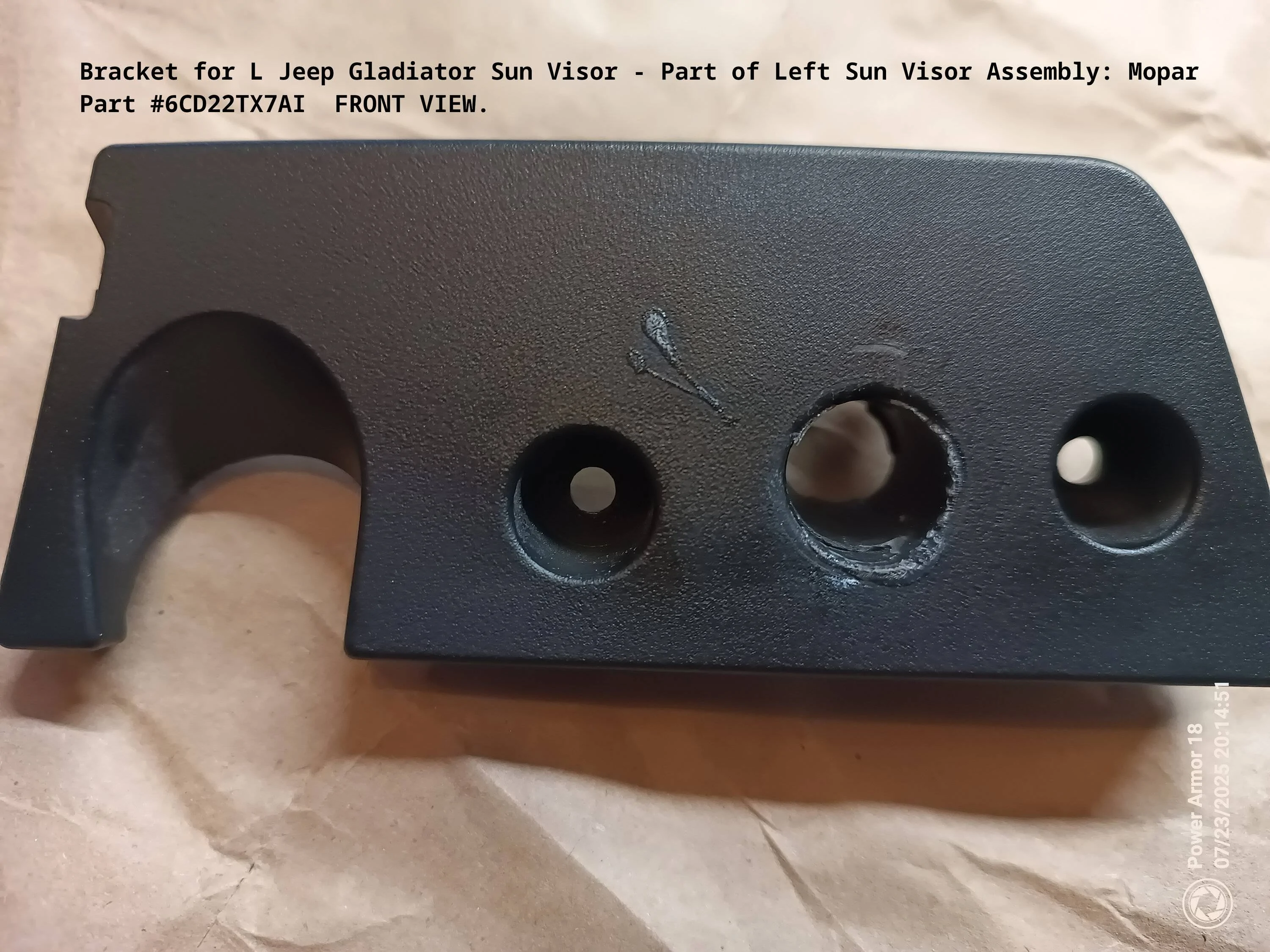 Jeep Gladiator "The Old Cotter Pin Trick" - A brief guide to repairing the sun visor with what's in your garage. pic2_left_sun_visor_bracket_front_vi
