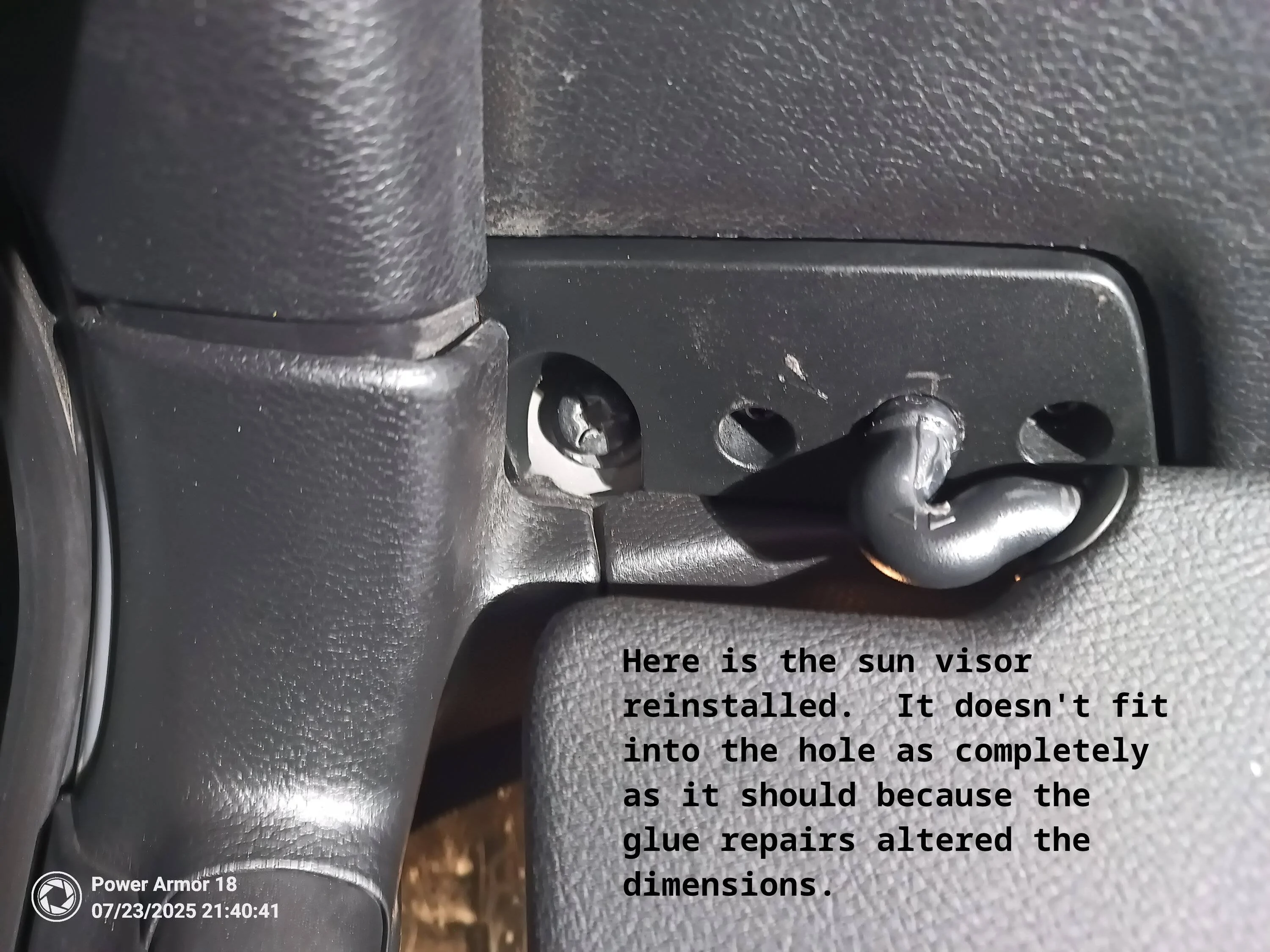 Jeep Gladiator "The Old Cotter Pin Trick" - A brief guide to repairing the sun visor with what's in your garage. pic10_left_sun_visor_bracket_reinstalled