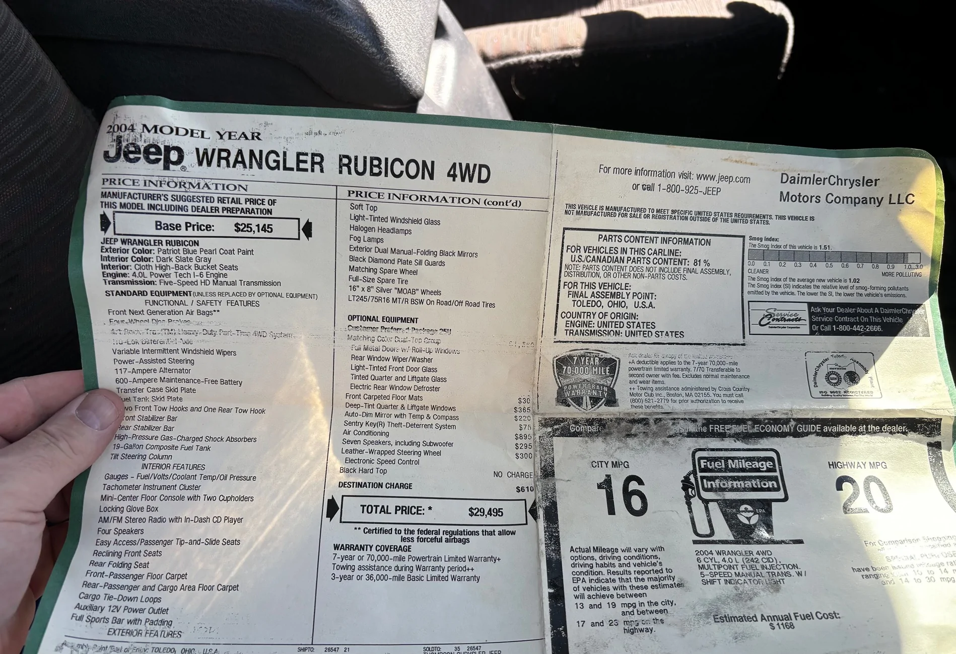 Jeep Gladiator The 1st Rubicon window sticker 2003 IMG_1524