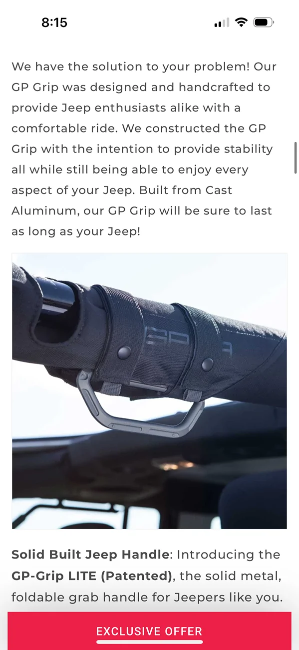 Jeep Gladiator GPCA grab handles for 2018 to 2023 jeep wrangler and gladiator models IMG_2498