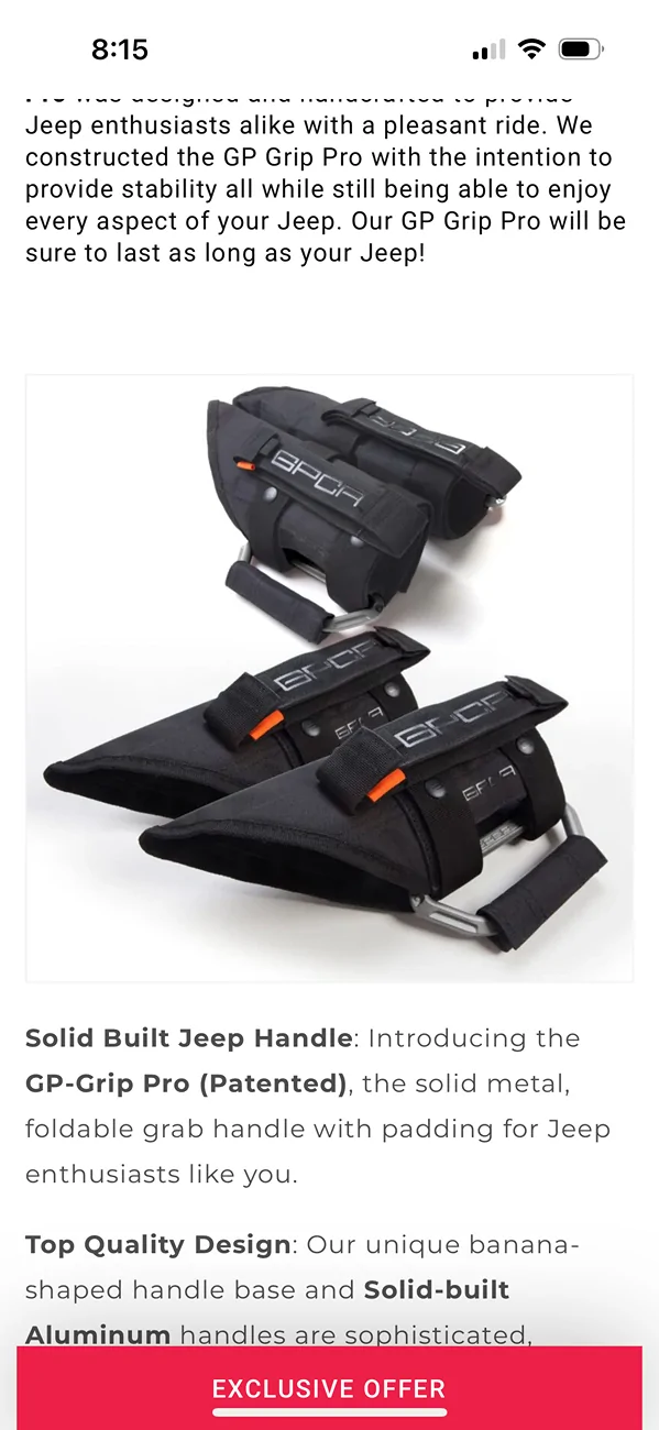 Jeep Gladiator GPCA grab handles for 2018 to 2023 jeep wrangler and gladiator models IMG_2499
