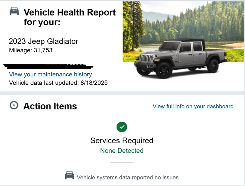 Jeep Gladiator auto stop start not working health report n