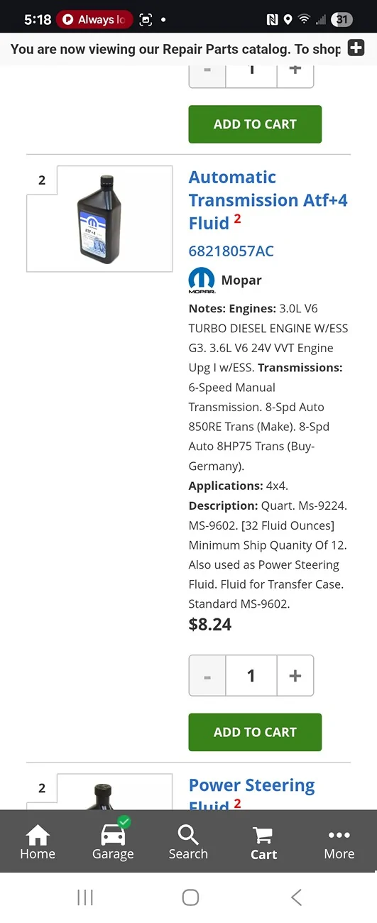 Jeep Gladiator Transmission Fluid: Clarification Needed Screenshot_20250819_171840_Chrom