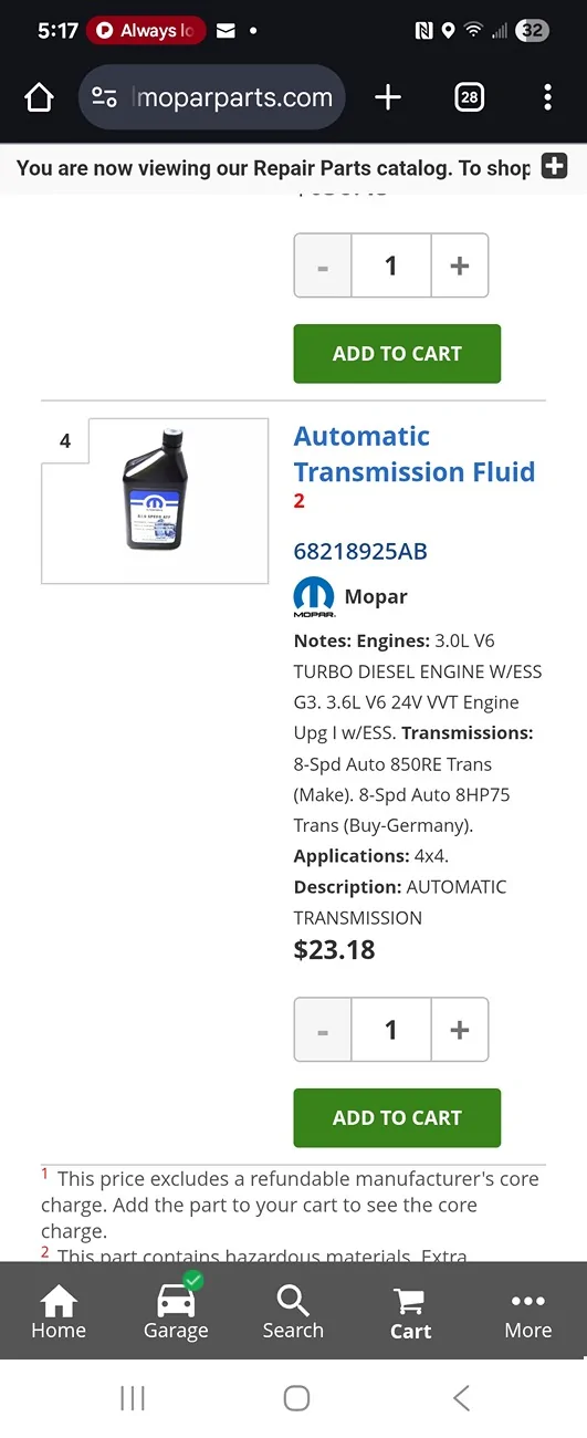 Jeep Gladiator Transmission Fluid: Clarification Needed Screenshot_20250819_171745_Chrom