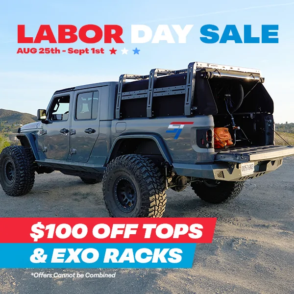 Jeep Gladiator Labor Day Sale – $100 Off Softoppers & Exo Truck Bed Racks LaborDaySale-WebBanner-Mobil