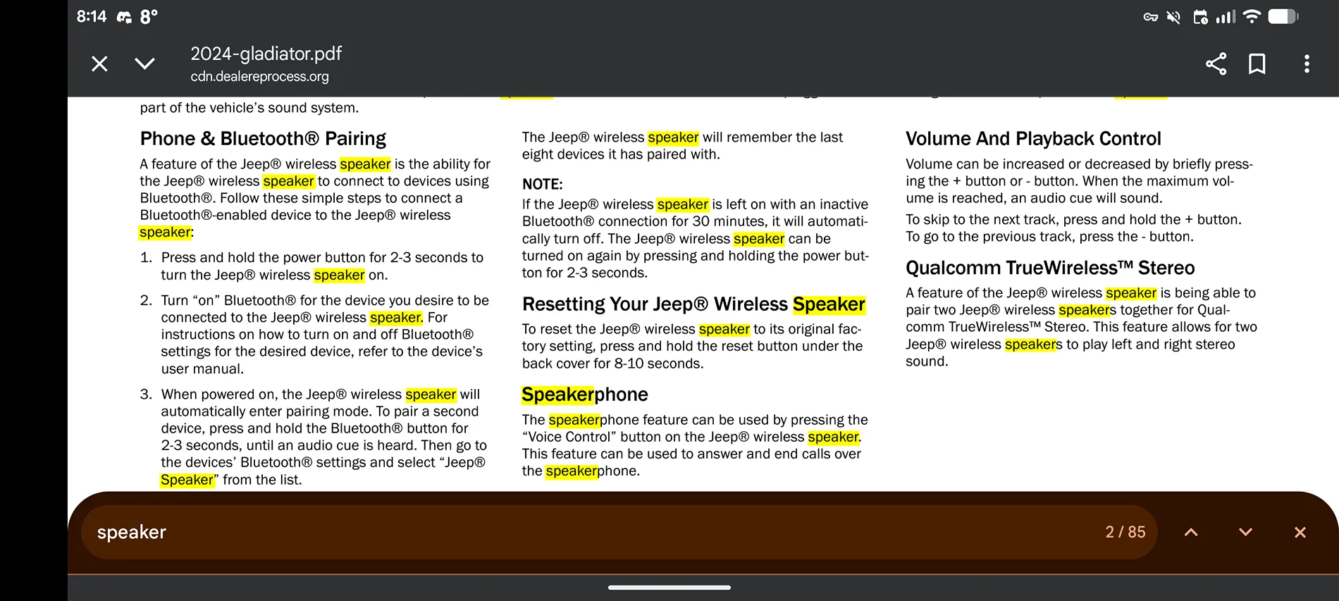 Jeep Gladiator Connecting 2 Jeep Bluetooth speakers (The portable ones) at the same time? Screenshot_20250903-081452