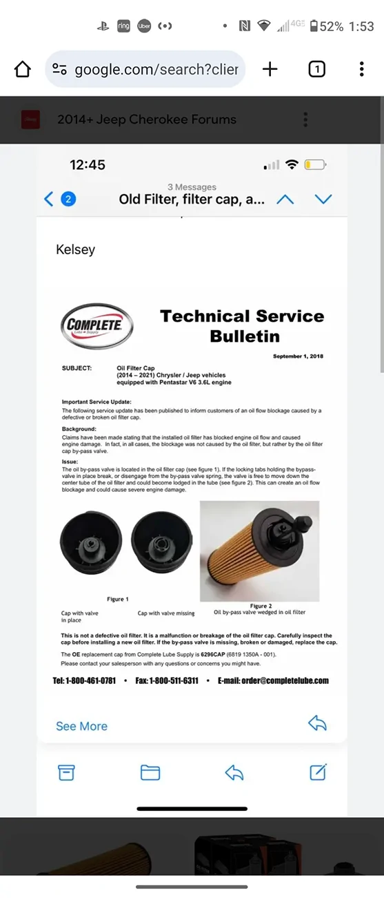 Jeep Gladiator Oil Filter Cap Question Screenshot_20250907-135308