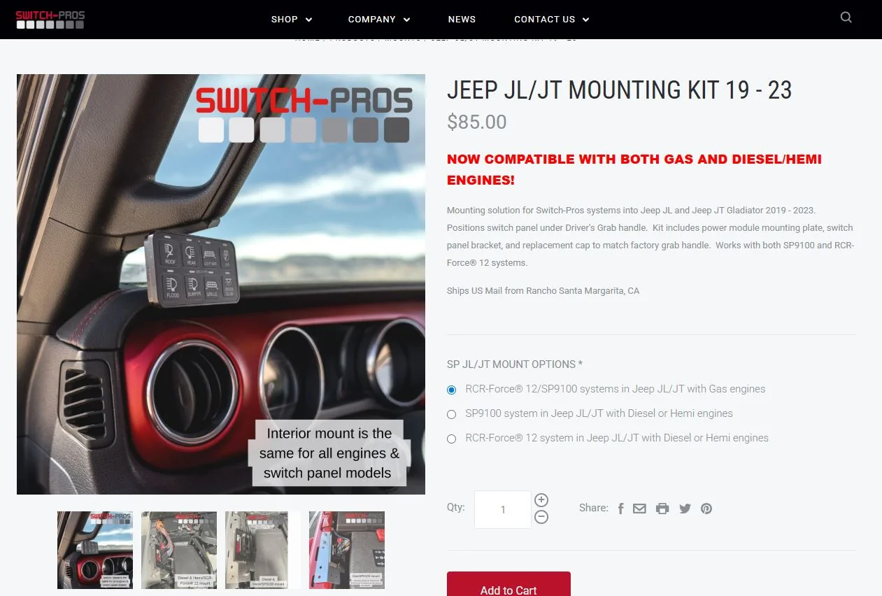 Jeep Gladiator Switch-Pros Jeep JL/JT Grab Handle Mounting Kit switch pros2