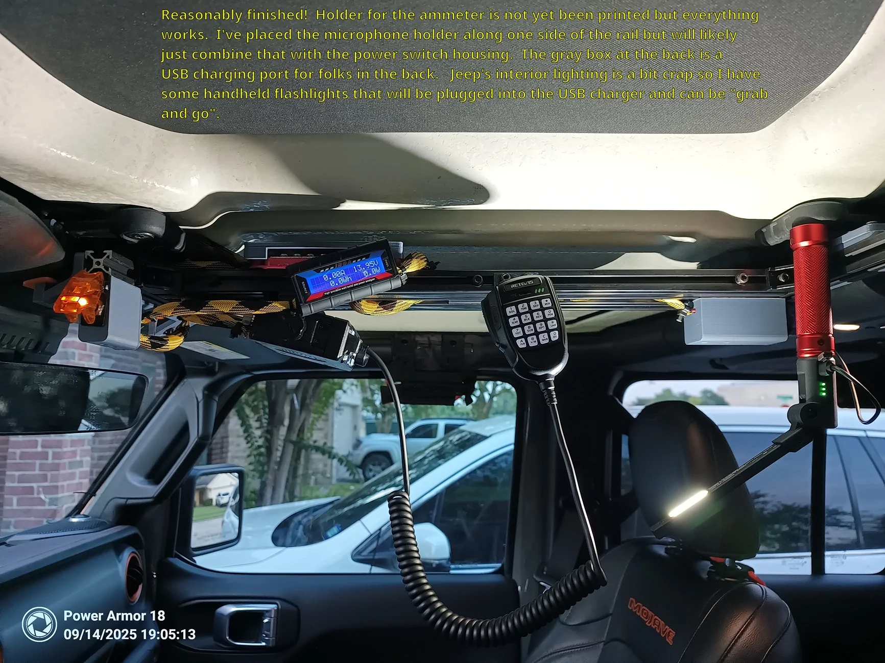 Jeep Gladiator DIY Front Overhead Storage Rail System for a Jeep Gladiator (Updated with pictures) jeep_comms_bar_finished_left_vi