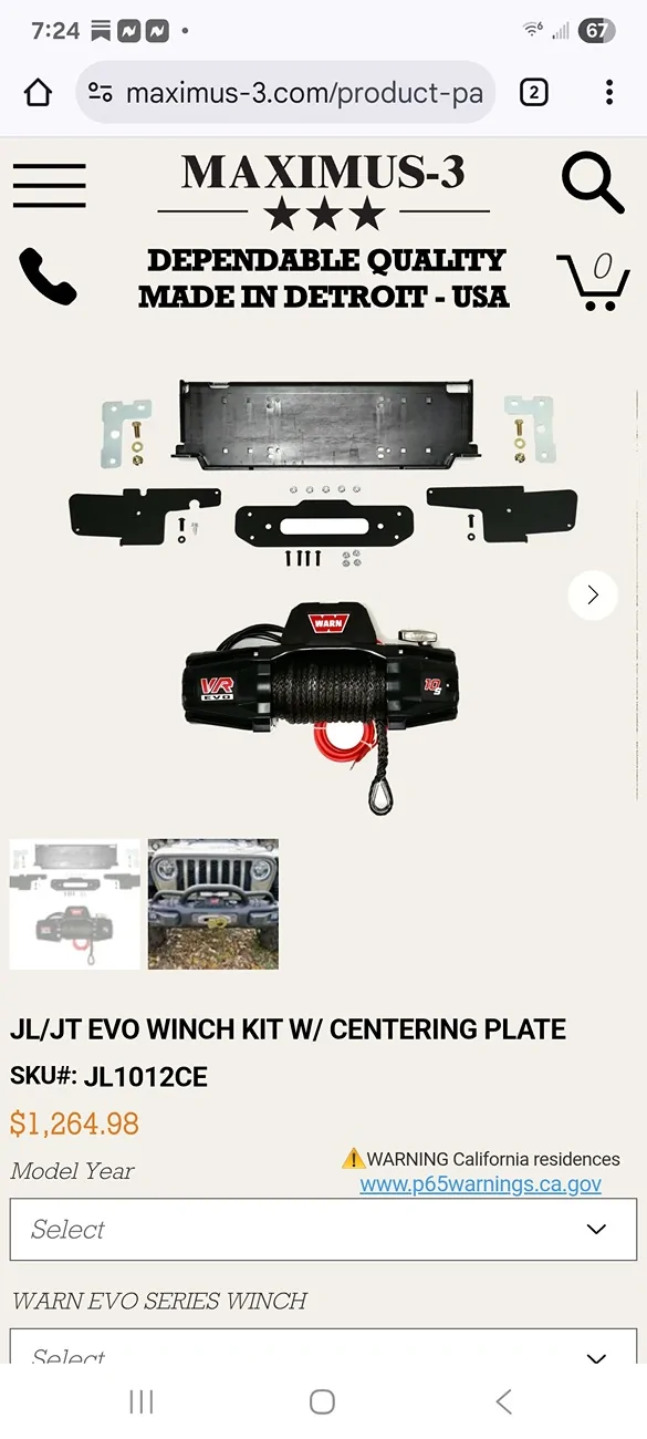 Jeep Gladiator Warn winch with mounting plate 1000043012
