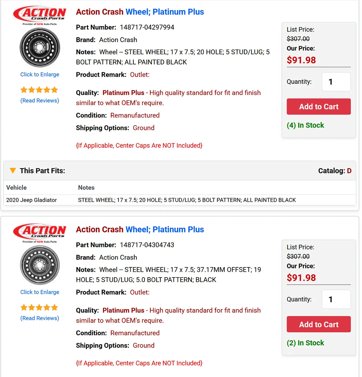 Jeep Gladiator WTB (2) black steel 17" Rubicon spare wheels with tires Screenshot 2025-11-06 081042