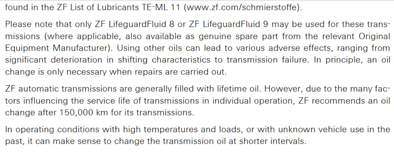 Jeep Gladiator ZF 8HP Transmission Service ZF fluid recommendation