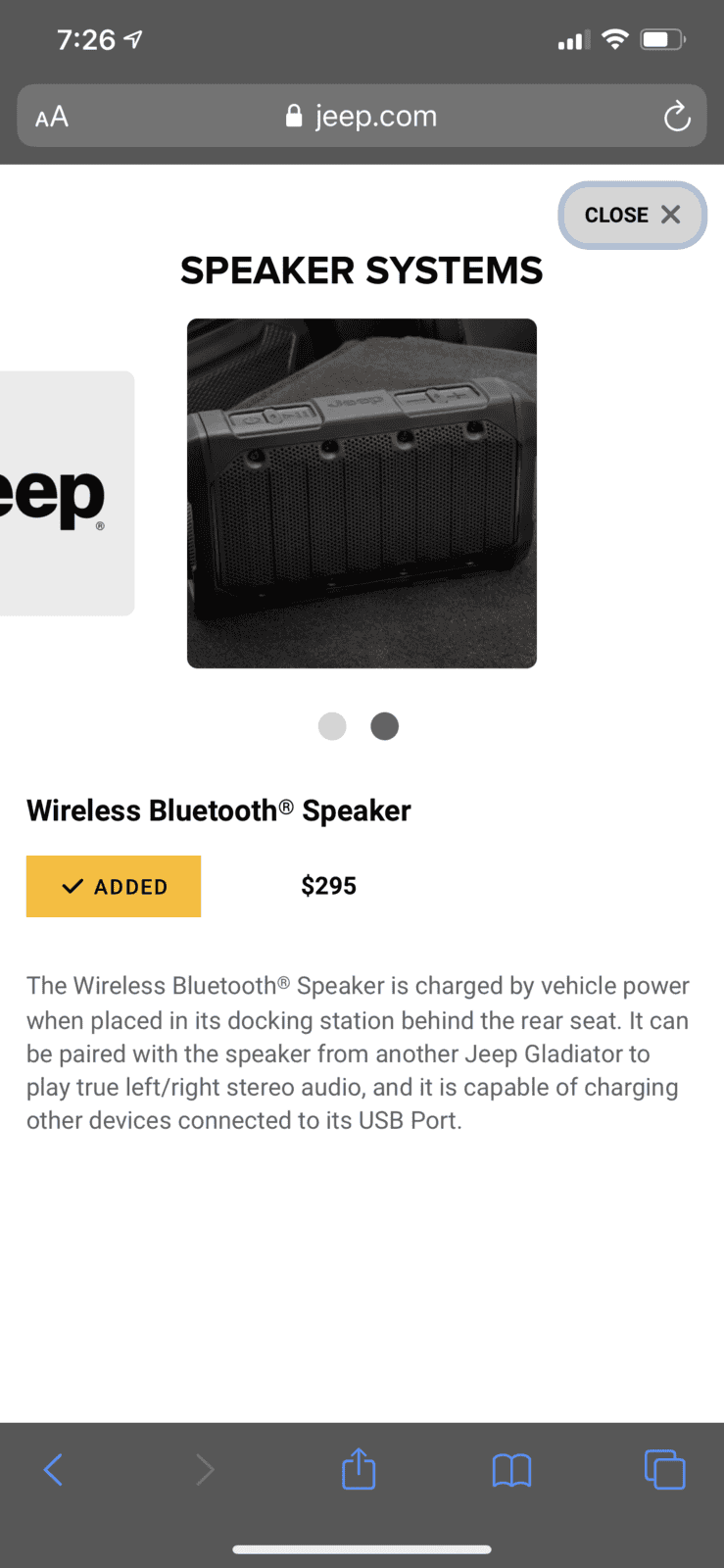 Jeep Gladiator Pairing the bluetooth speaker with another speaker 5697CE7E-BE58-458A-971B-6DEB40BD554C
