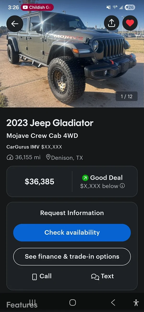 Jeep Gladiator What do y'all think about this price? I wanted to know if it’s a good price for it. 2 previous owners 1000014756
