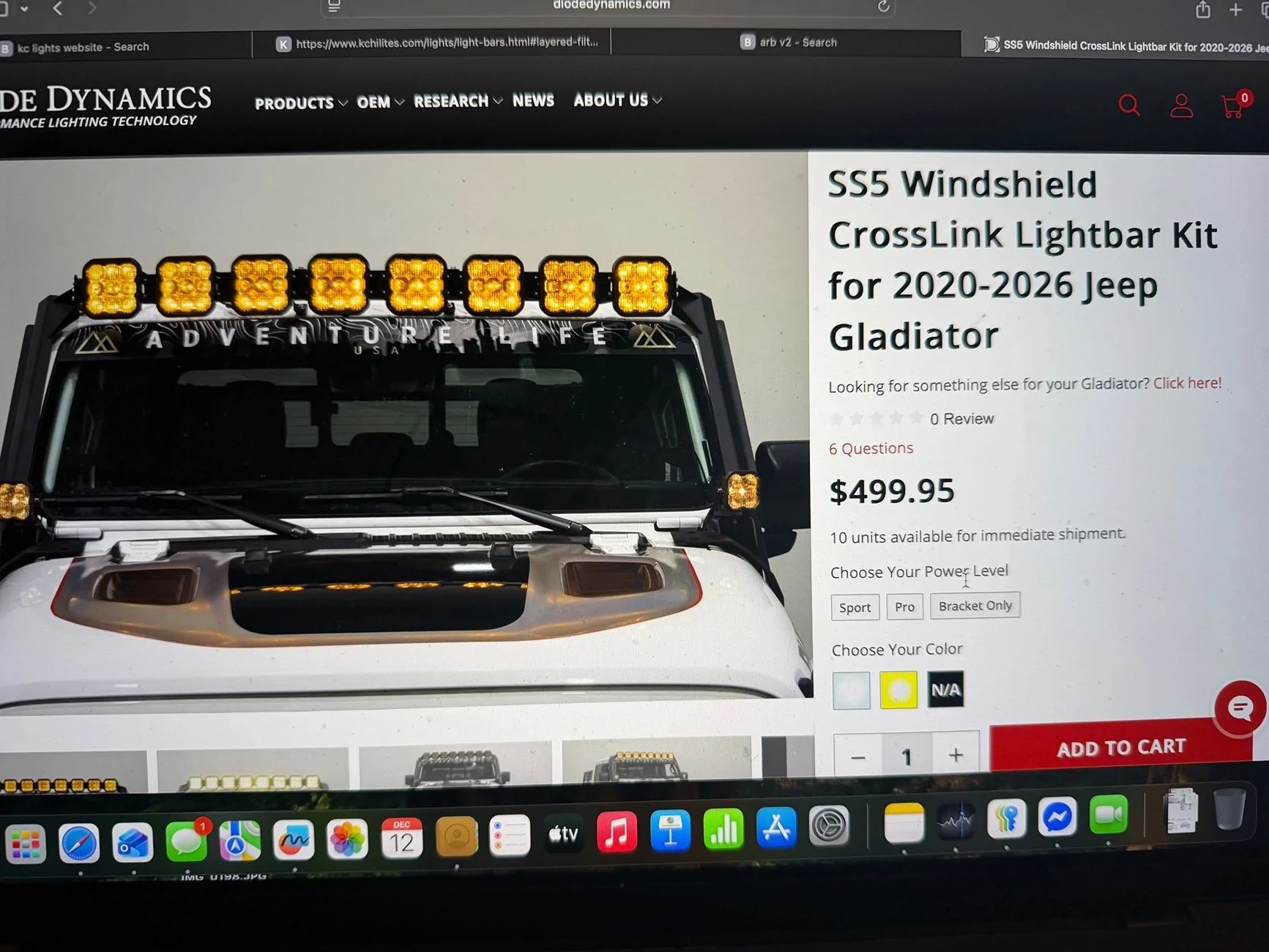 Jeep Gladiator Diode Dynamics 50" stage series led light bar roof mounted on 2022 Gladiator Rubicon IMG_6221