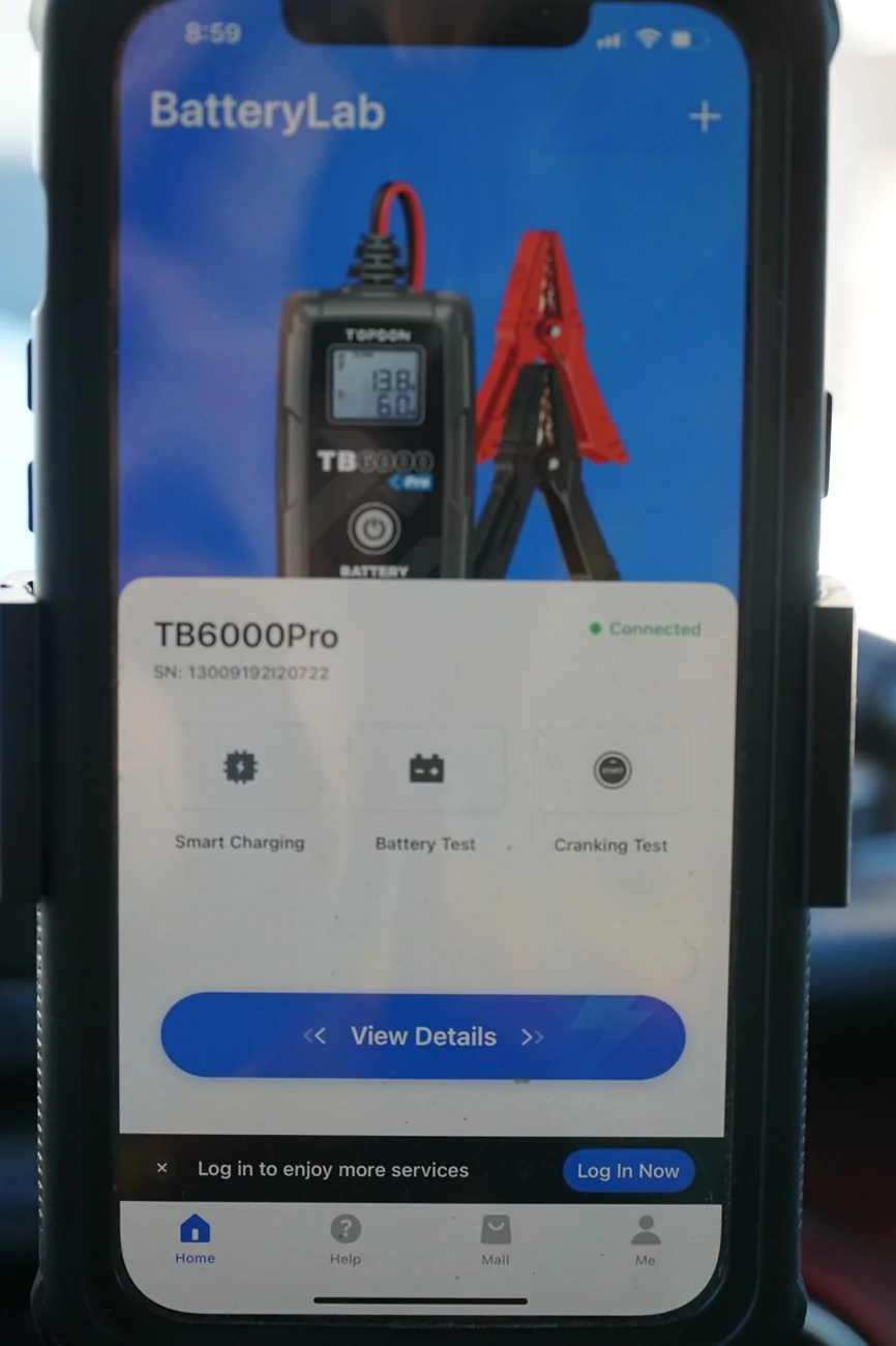 Jeep Gladiator Battery test and charge with TB6000 DSC09651