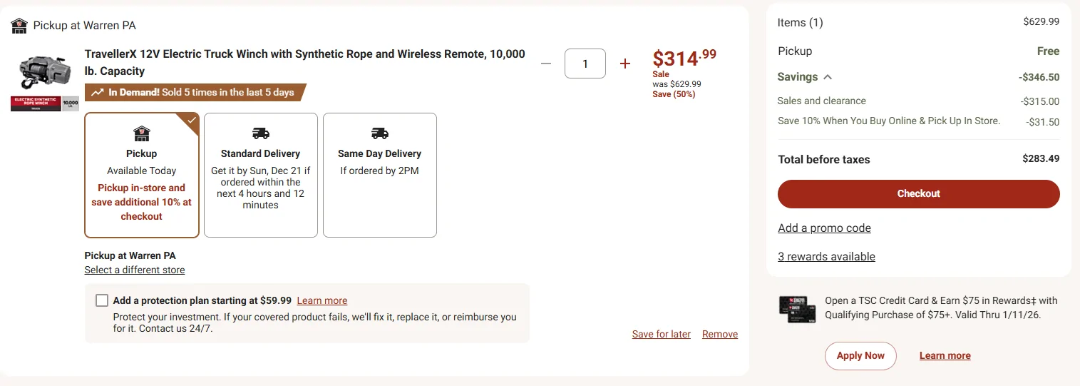 Jeep Gladiator Traveller Winch from Tractor Supply: Huge sale Screenshot 2025-12-19 094812