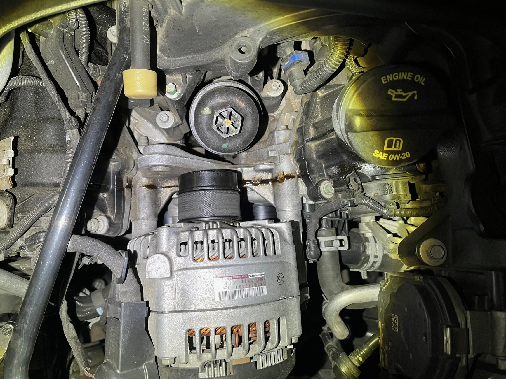 Jeep Gladiator Alternator pulley leaking.. oil_leak_02_overhead_view_1_NIGHT