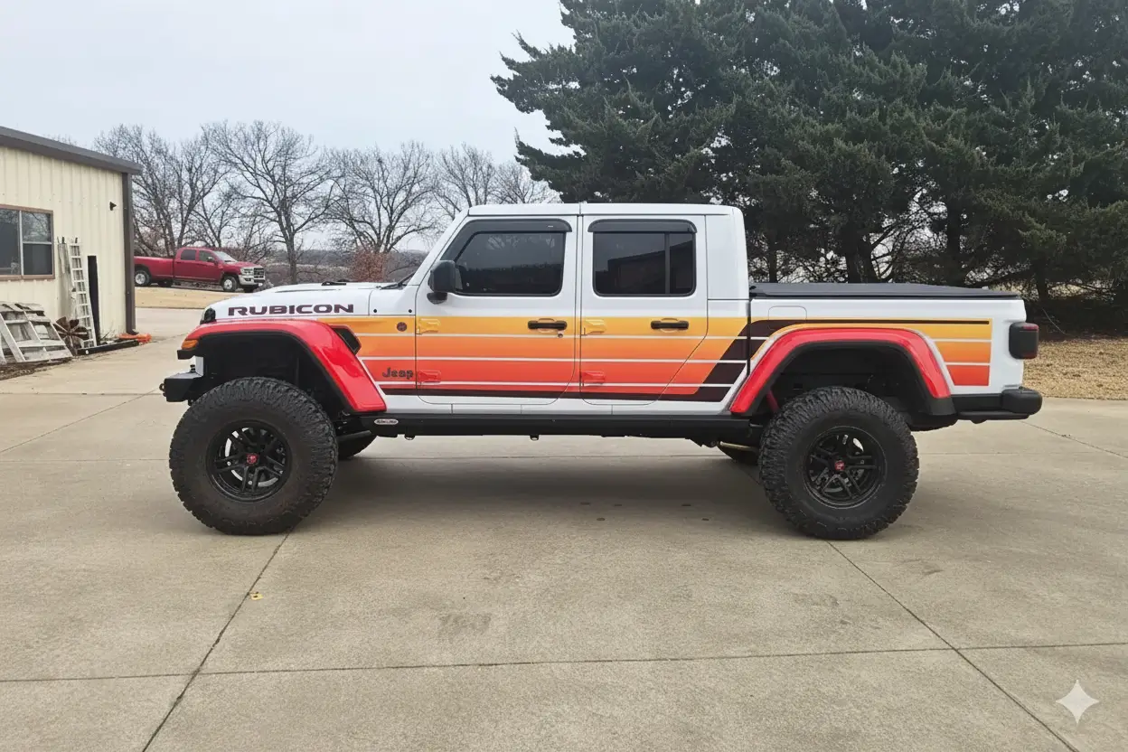 Jeep Gladiator Got it on the road with old school wrap, 3.5" lift and 37s. All I lack is finishing Gemini_Generated_Image_ng4m8dng4m8dng4m