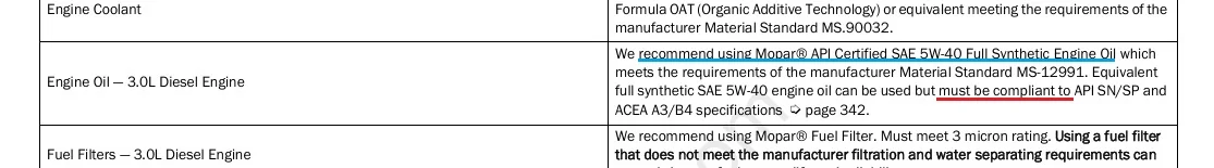 Jeep Gladiator Official EcoDiesel Oil and Filter Recommendations oil2023