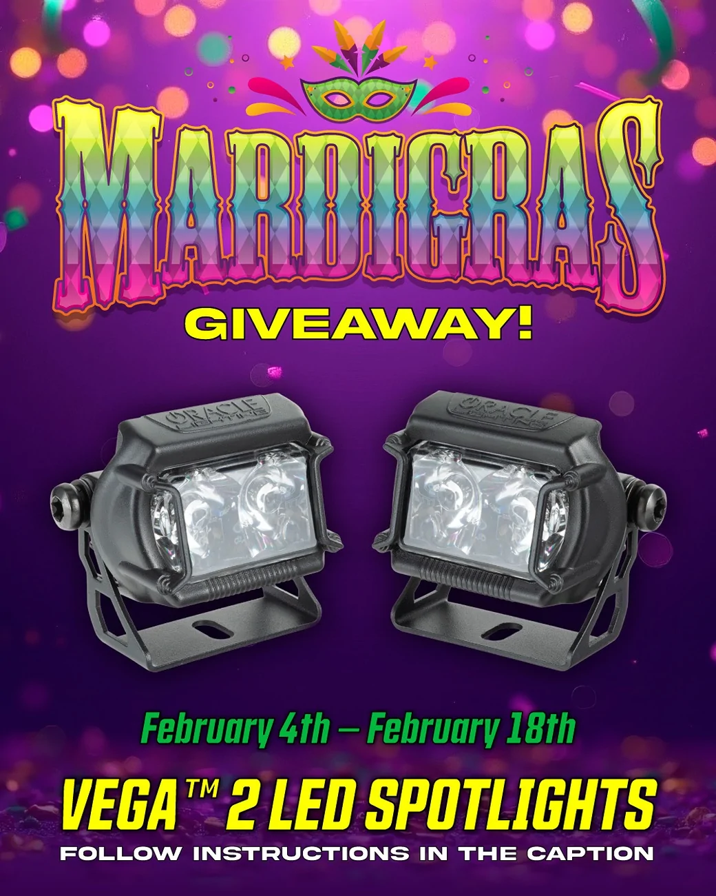 Jeep Gladiator ORACLE Mardi Gras Giveaway – Win VEGA™ Series 2 LED Pods 🎭 mardigras-giveaway1