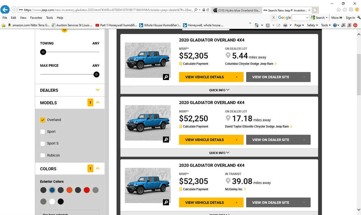 Jeep Gladiator Hydro blue Overland Gladiator: where? Hydro Overland