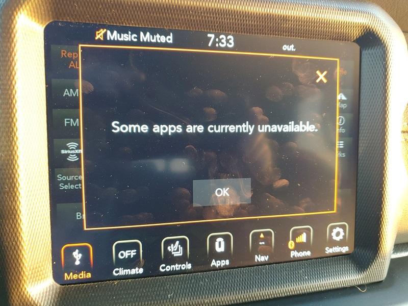 Jeep Gladiator I keep getting msg about apps apps-unavailable