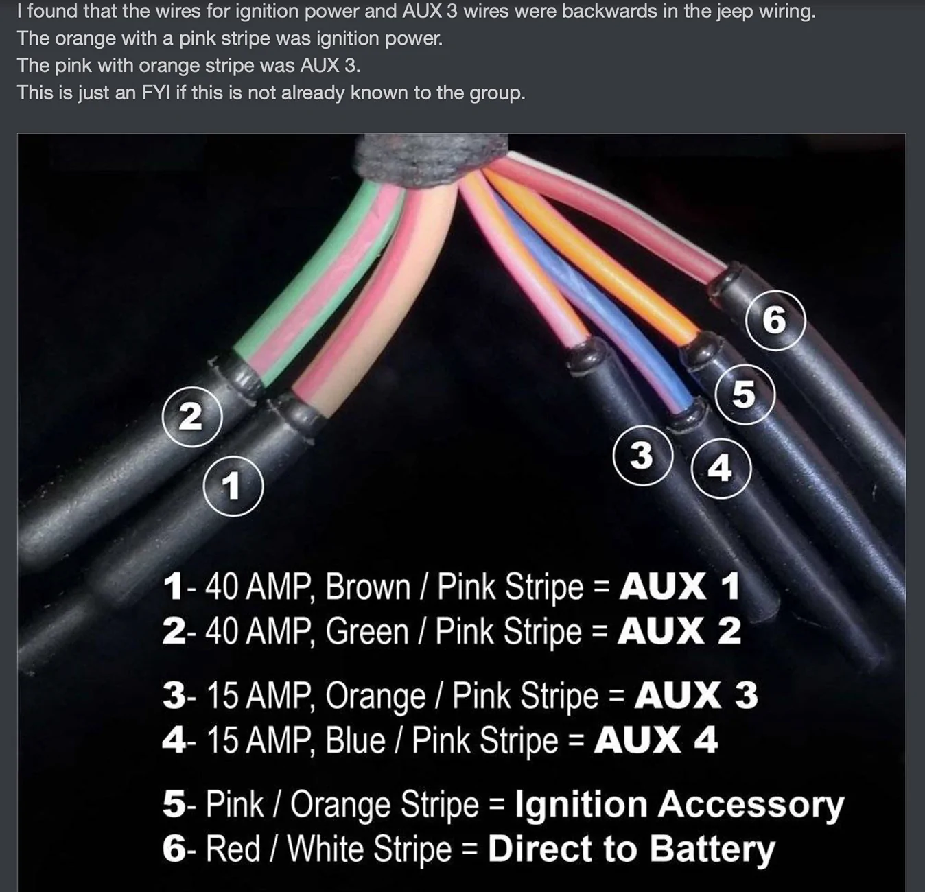 Jeep Gladiator Aux switch wire location AUX Wire Colorcodes