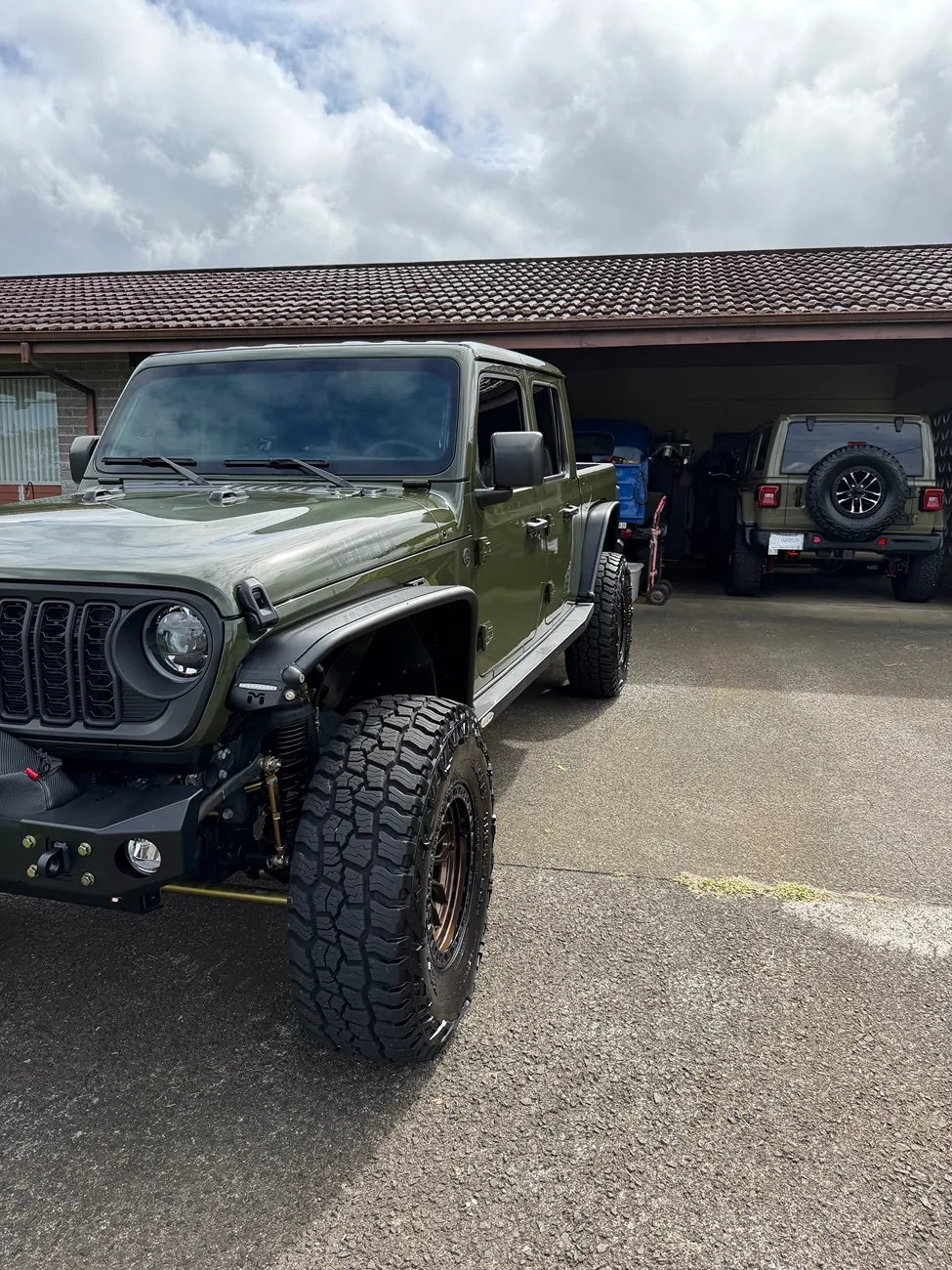 Jeep Gladiator Sarge Green next to '41 Green IMG_3130