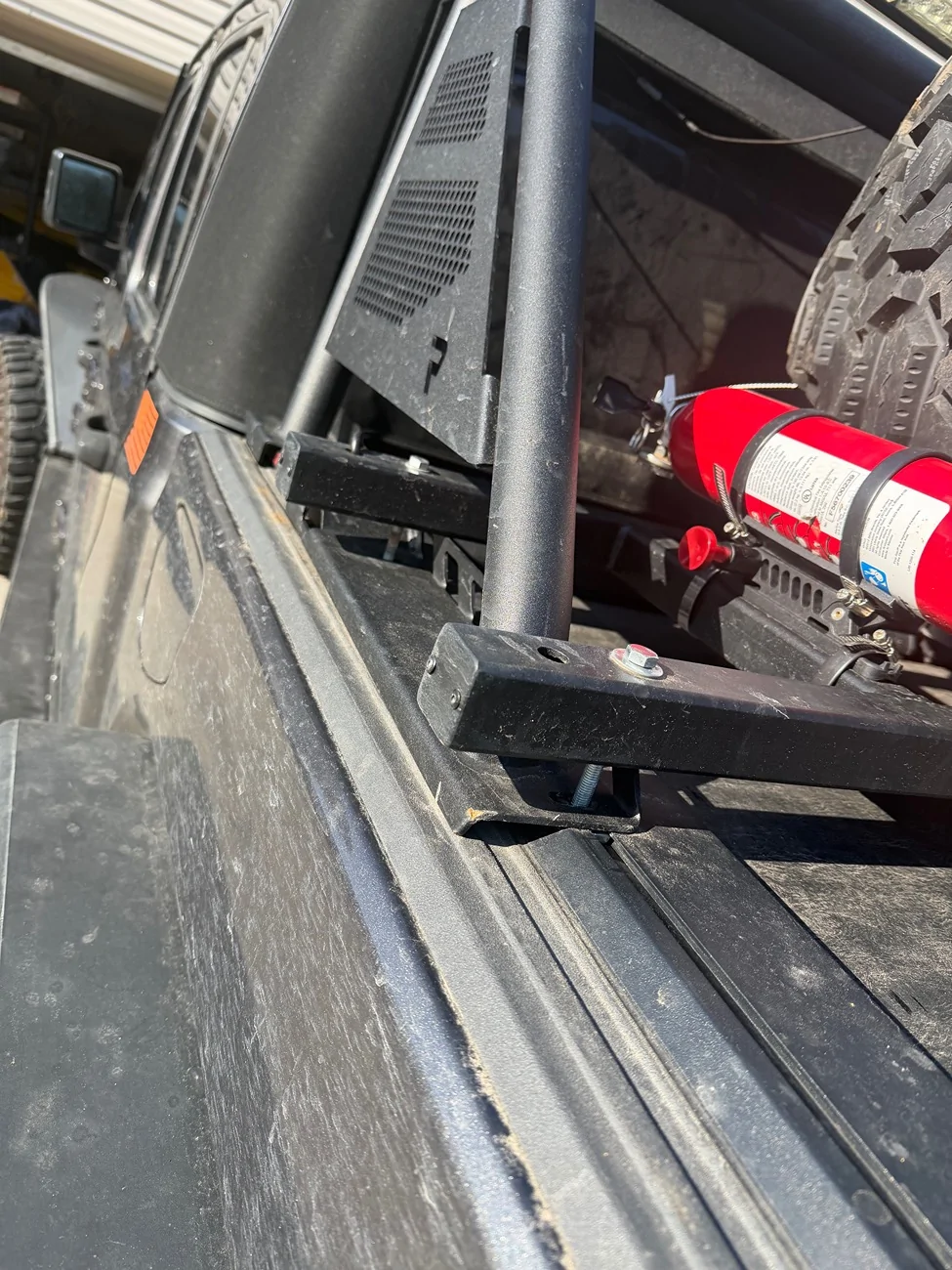 Jeep Gladiator Roll n lock bed cover with n fab rack and tire carrier IMG_0344