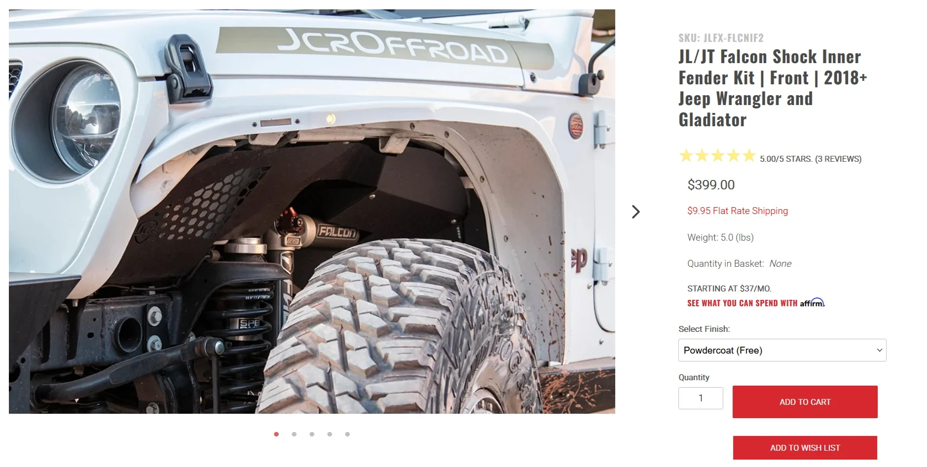 Jeep Gladiator JCR Inner Fenders for Falcon Shocks. $150 MainPic