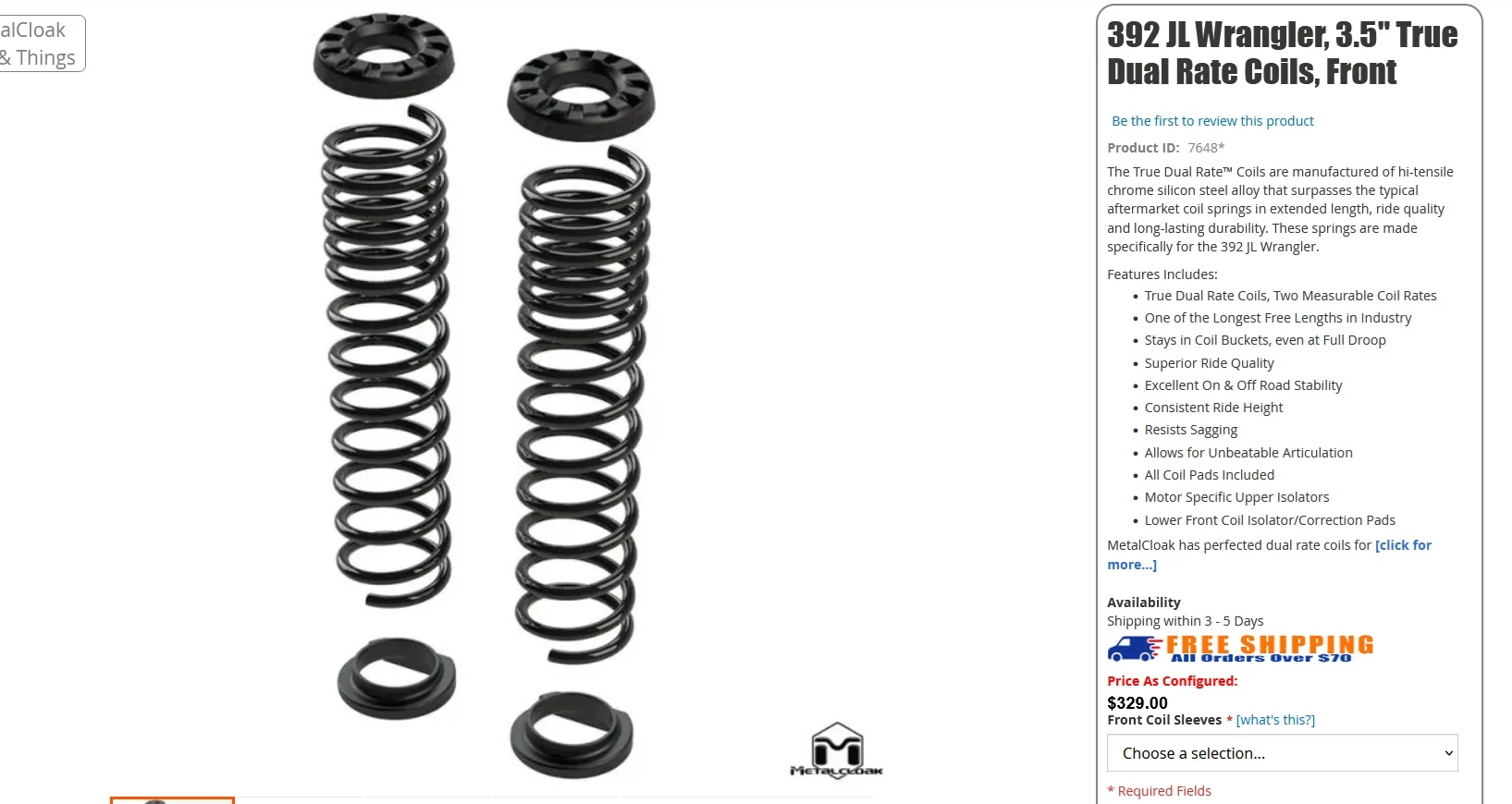 Jeep Gladiator MetalCloak Front and Rear Dual Rate Coils $290 Front