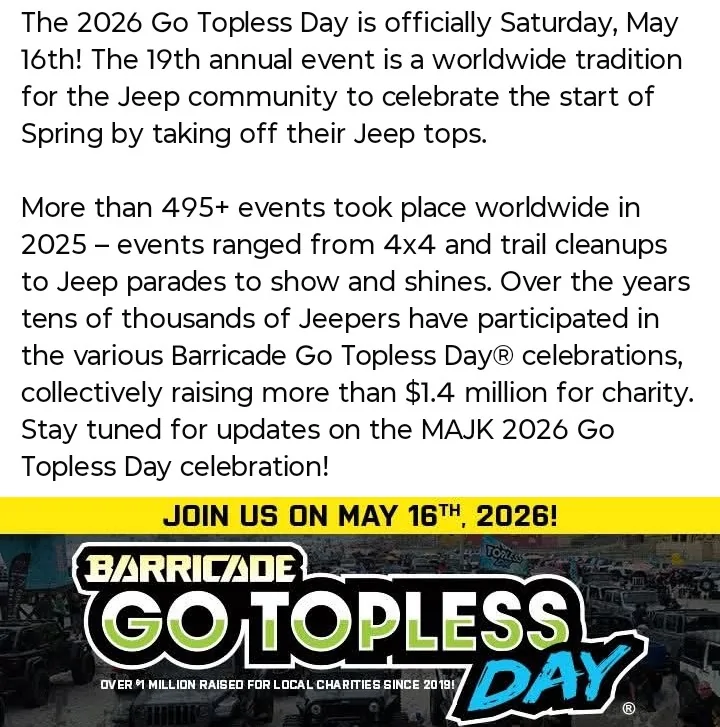 Jeep Gladiator Barricade go topless day is May 16th 2026, who's ready 1000023783