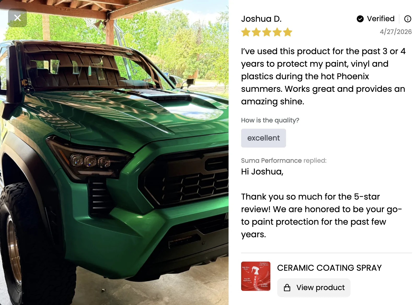 Jeep Gladiator SUMA Ceramic Coating Spray - application tips, before & afters, questions Screenshot 2026-04-28 at 2.03.30 PM