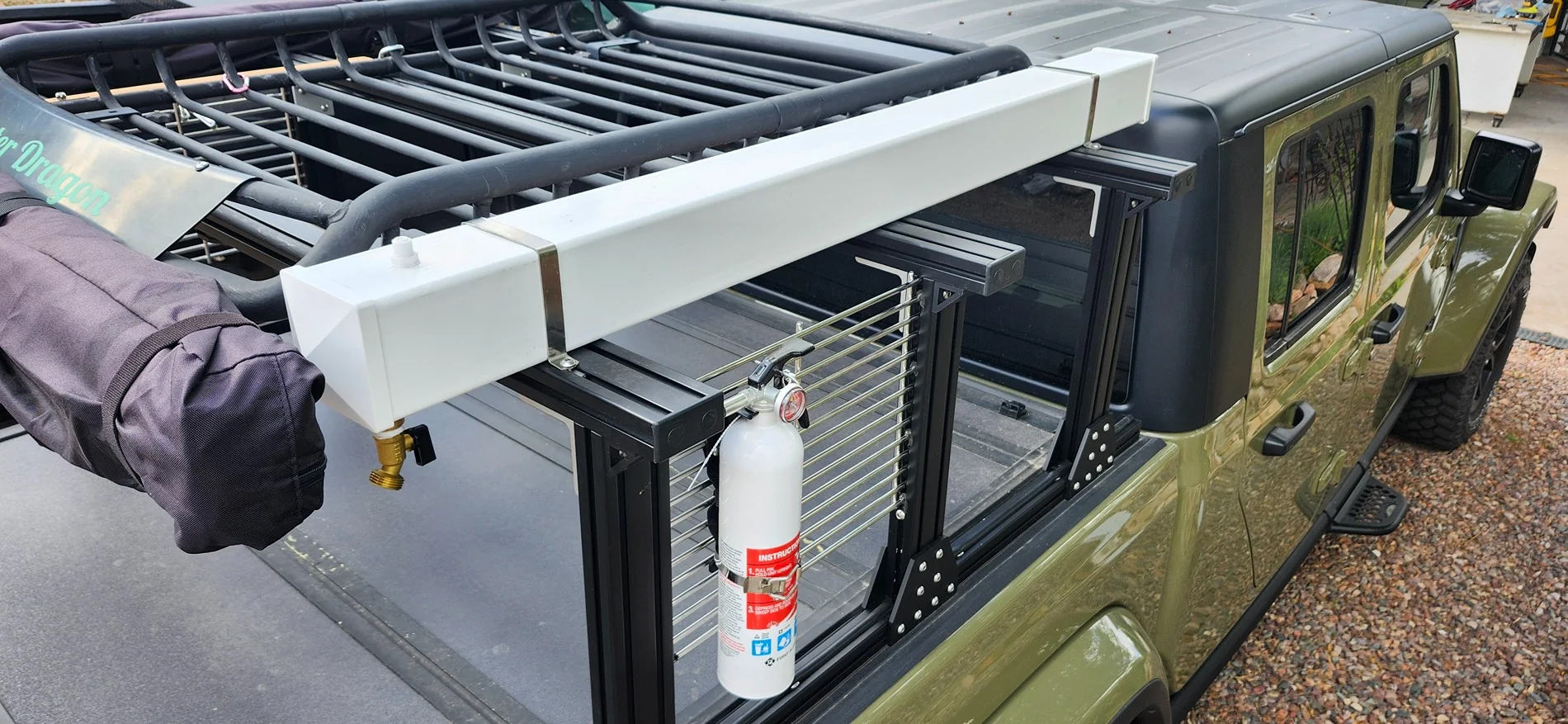 Jeep Gladiator Auxiliary Water Tank made from PVC fence posts Water tank