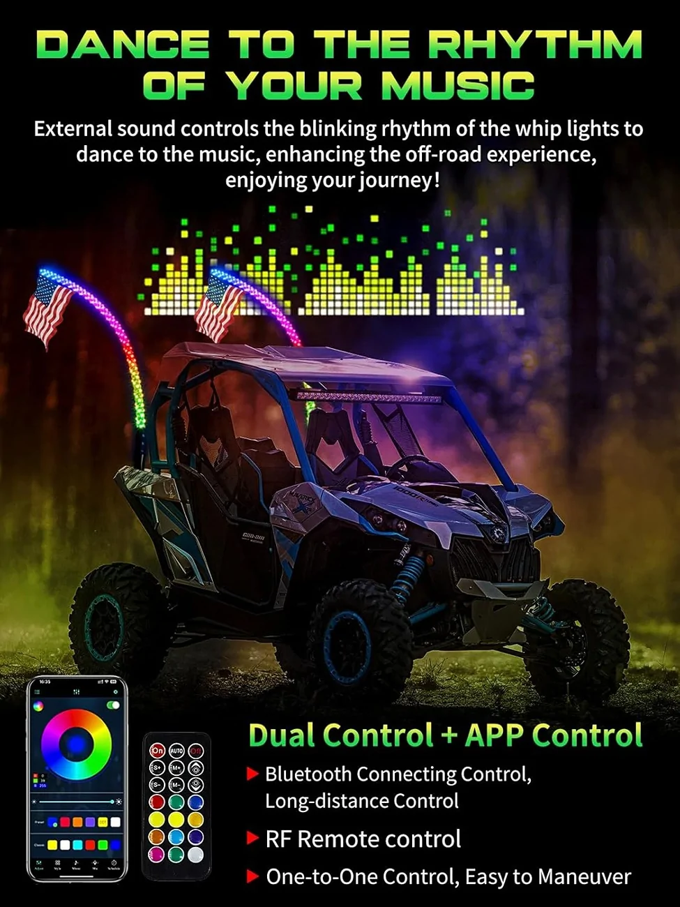 Jeep Gladiator Whip lights? VI9000 2 Pack 4FT Whip Lights with Spring Base, LED Whip Light with App & Remote Control