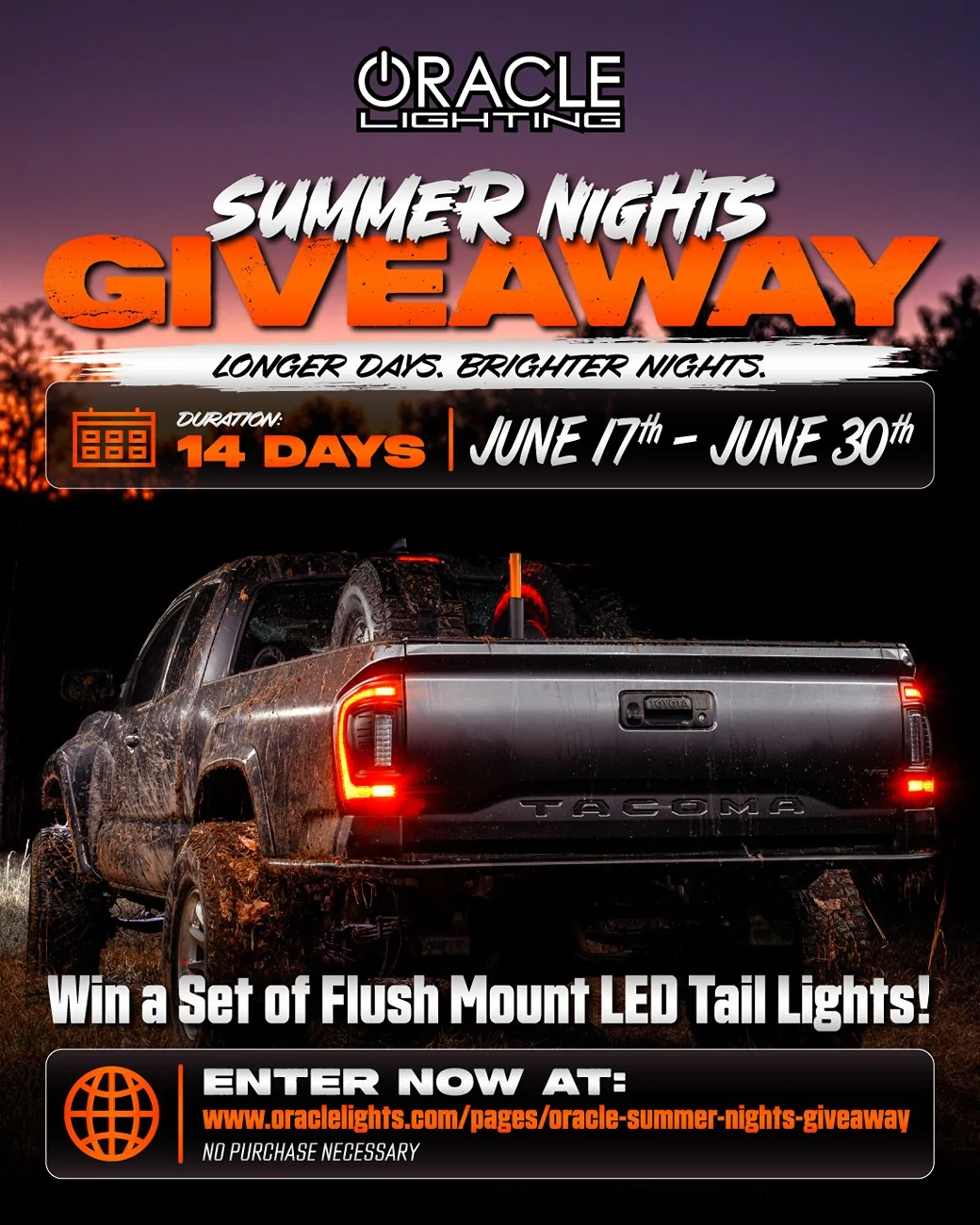 Jeep Gladiator Summer Nights Giveaway – Win a Set of ORACLE Flush Tail Lights! ☀️ summernights-insta