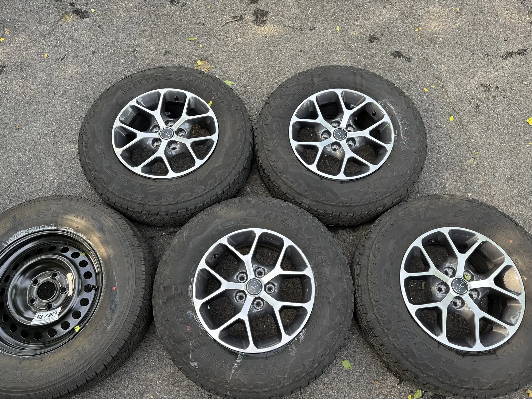 Jeep Gladiator 2024 (4) OEM take-offs "Machined Wheels with Black Pockets"w/ the OEM Bridgestone Dueler A/T 245/75/17 5k miles + spare MINT - $275 [Centre County] IMG_1261
