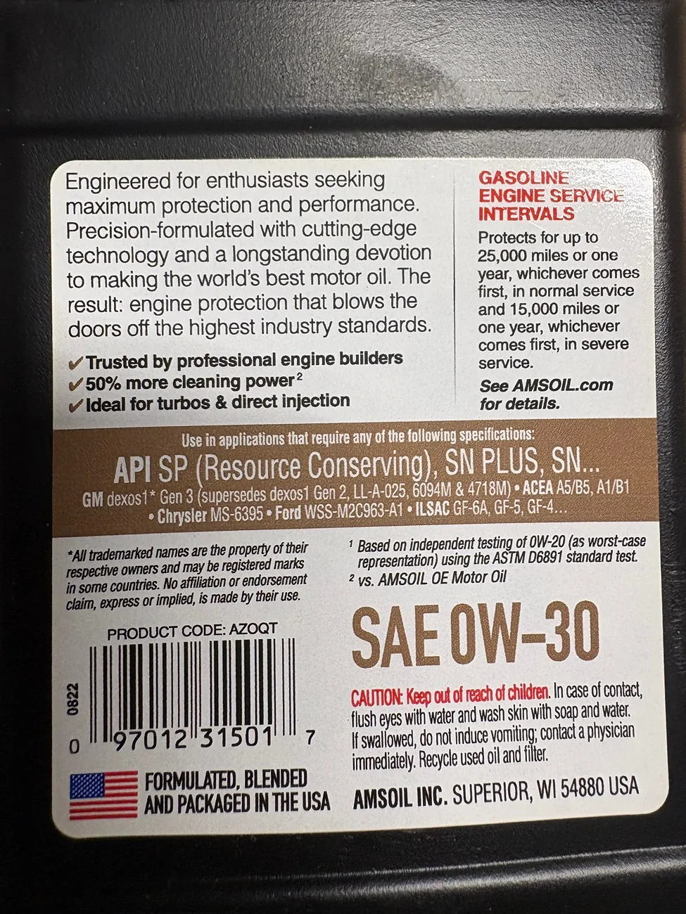 Jeep Gladiator Switched from Pennzoil 0W-20 to Amsoil 0W-30 with good results IMG_7600