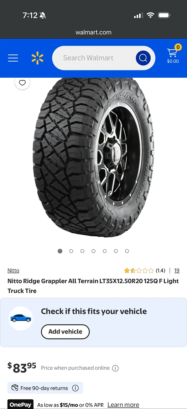 Jeep Gladiator Walmart deal 35x12.50R20 Ridge Grapplers IMG_0009