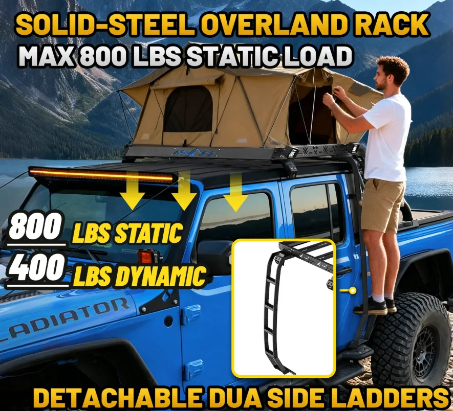 Jeep Gladiator [NEW] JT Cargo Basket Upgrade – Dual Ladders + 400LB Capacity 🔥 Roof Rack