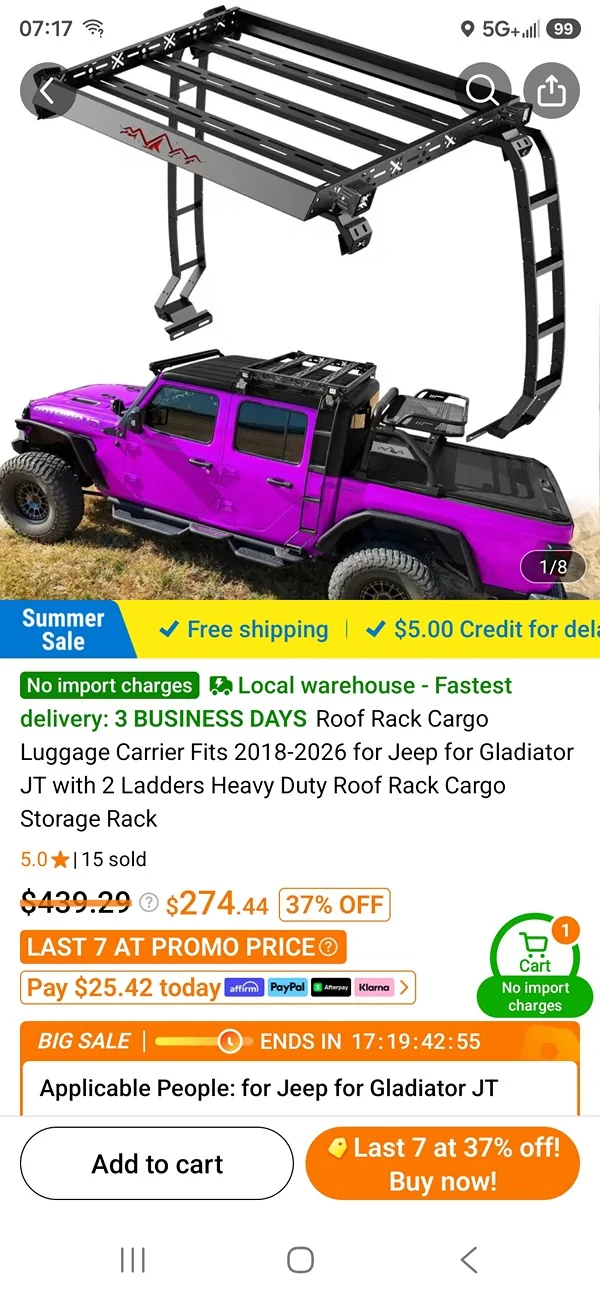 Jeep Gladiator [NEW] JT Cargo Basket Upgrade – Dual Ladders + 400LB Capacity 🔥 Screenshot_20260714_071703_Temu