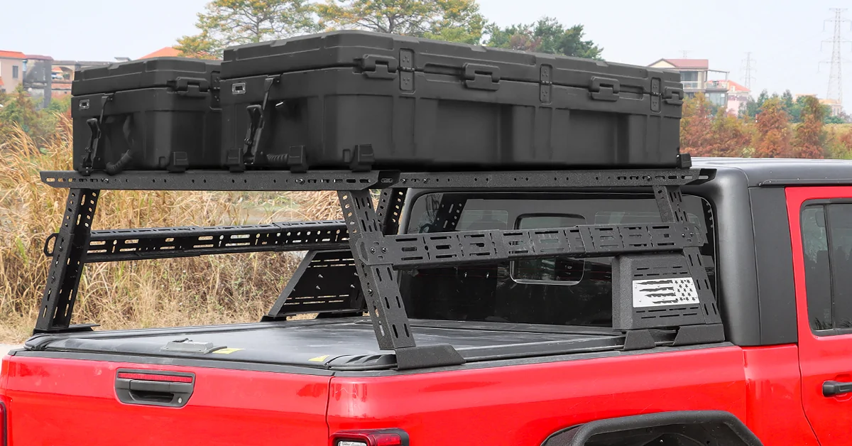Jeep Gladiator New Adjustable Bed Rack with MOLLE Sidebars & 1300LB Capacity ATEATBR09-3