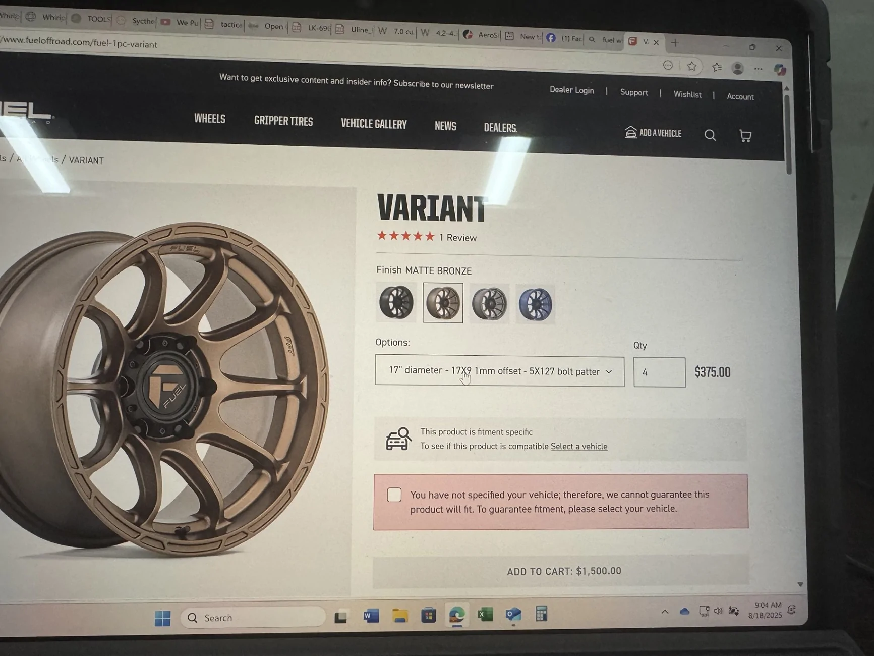 Jeep Gladiator (4) Fuel Variants in Matte Bronze and 1 Spare in matching size 02a506ae-4e88-4d5b-9038-dcc91918fb22