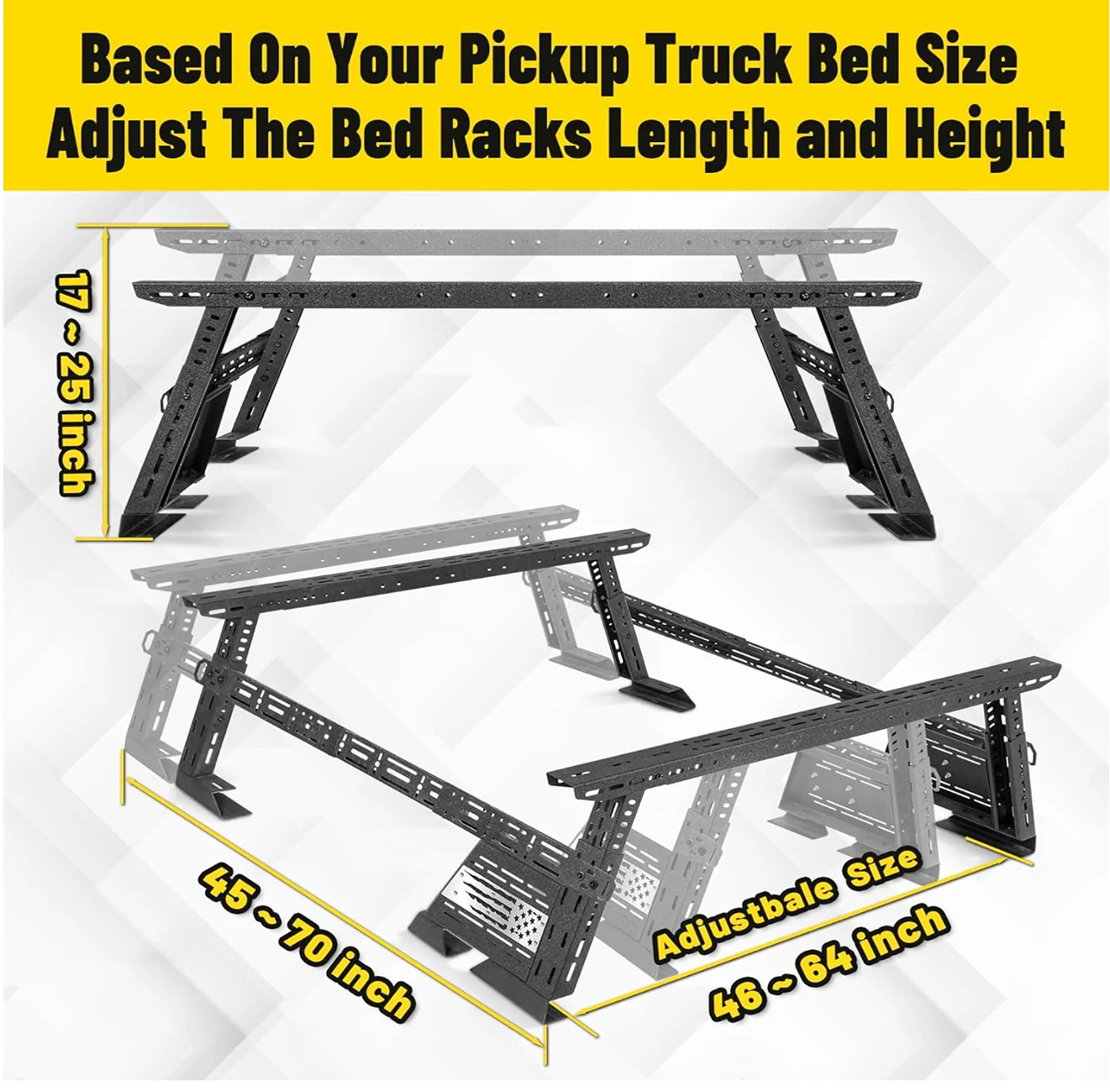 Jeep Gladiator New Adjustable Bed Rack with MOLLE Sidebars & 1300LB Capacity 1
