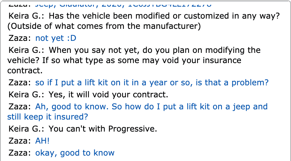 Jeep Gladiator Progressive won't cover jeep w/lift kit!!! SHOCKED... Screen Shot 2019-11-29 at 3.46.24 PM
